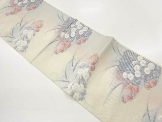 JAPANESE FUKURO OBI FOR SUMMER / WOVEN AUTUMN FLOWERS